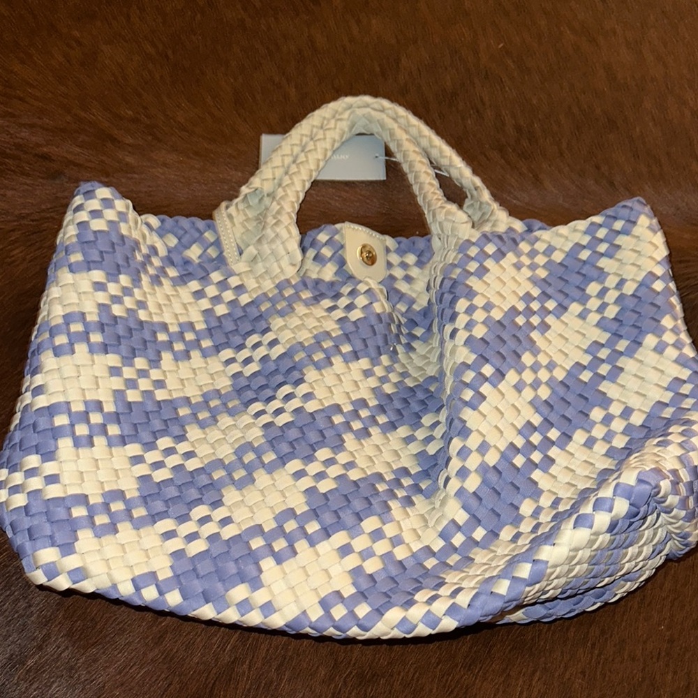 Stylish Blue and White Woven Tote Bag